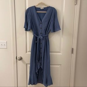 High Low Button Up Dress in Dusty Blue